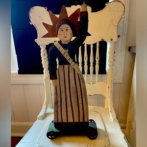 Primitive-  Wooden Lady Liberty on wheels